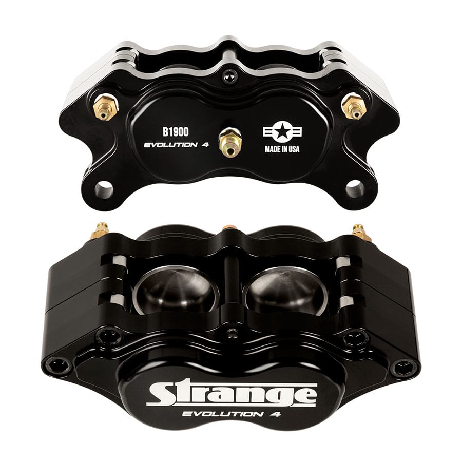 Strange Evolution Dynamic Drive Mount Front Brake Kit 2005-2014 Ford Mustang – 4 1/2″ B.C. Evolution S Rotors, 4 Piston Billet Evolution 4 Calipers With DTC-30 Semi Metallic Pads