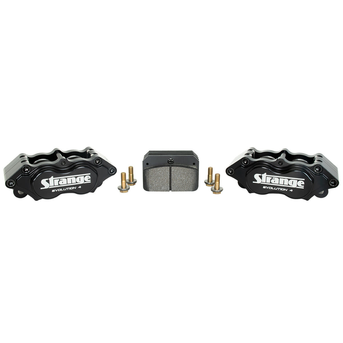 Strange Evolution Dynamic Drive Mount Front Brake Kit 2005-2014 Ford Mustang – 4 1/2″ B.C. Evolution S Rotors, 4 Piston Billet Evolution 4 Calipers With DTC-30 Semi Metallic Pads