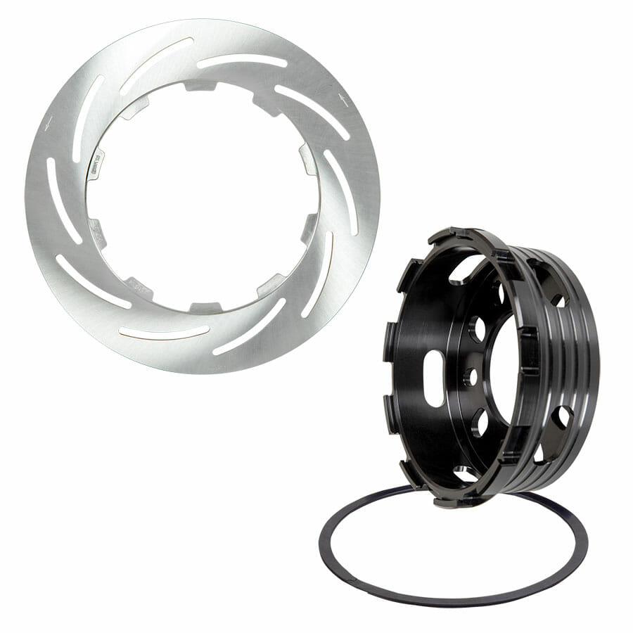 Pro II Stainless Steel Dynamic Drive Mount Rear Brake Kit For 1957-1964 Oldsmobile Housing Ends Pro Series 2S Rotors, 4 Piston Billet Evolution 4 Calipers & DTC-30 Semi Metallic Pads