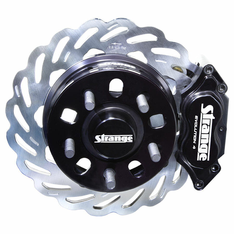 Strange Evolution Dynamic Drive Mount Front Brake Kit 2005-2014 Ford Mustang – 4 1/2″ B.C. Evolution S Rotors, 4 Piston Billet Evolution 4 Calipers With DTC-30 Semi Metallic Pads