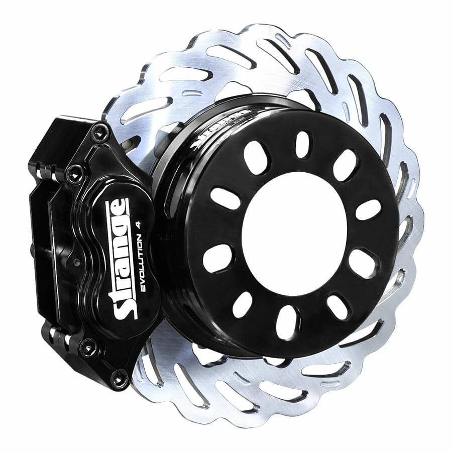 Strange Evolution Dynamic Drive Mount Front Brake Kit 1997-2019 Corvette – Reuses OEM Hubs Evolution S Rotors, 4 Piston Billet Evolution 4 Calipers With DTC-30 Semi Metallic Pads