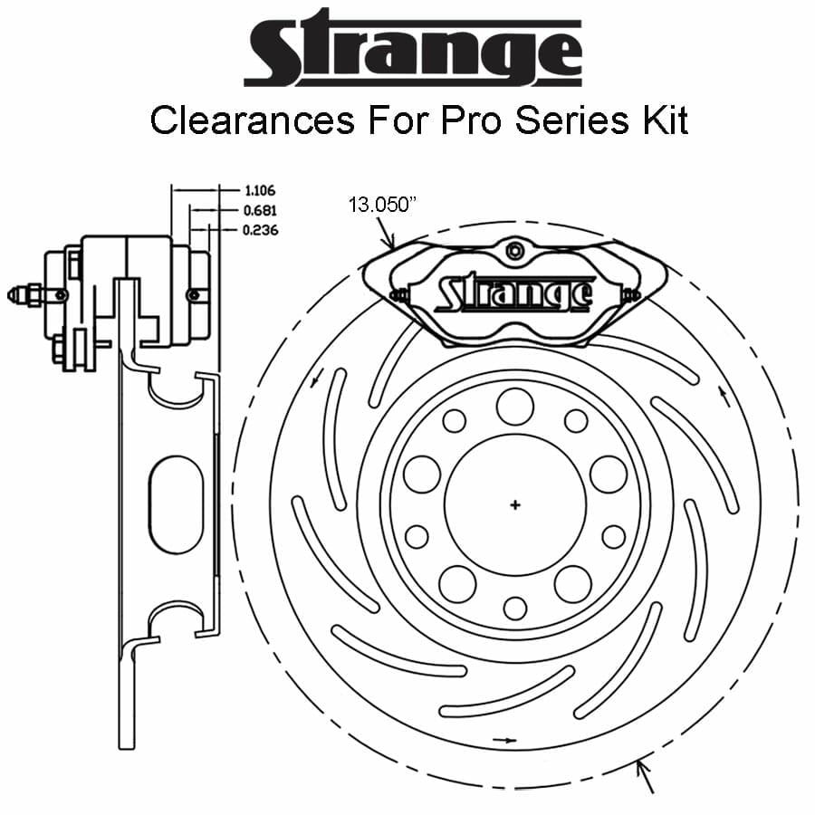 Strange Pro Series Rear Brake Kit For OEM 86-93 Mustang Ends & Strange Parts 1 Pc Rotors, 4 Piston Calipers & DTC-30 Brake Pads