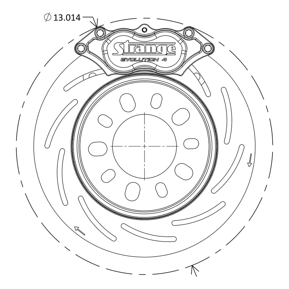 Pro II Stainless Steel Dynamic Drive Mount Rear Brake Kit For 1957-1964 Oldsmobile Housing Ends Pro Series 2S Rotors, 4 Piston Billet Evolution 4 Calipers & DTC-30 Semi Metallic Pads