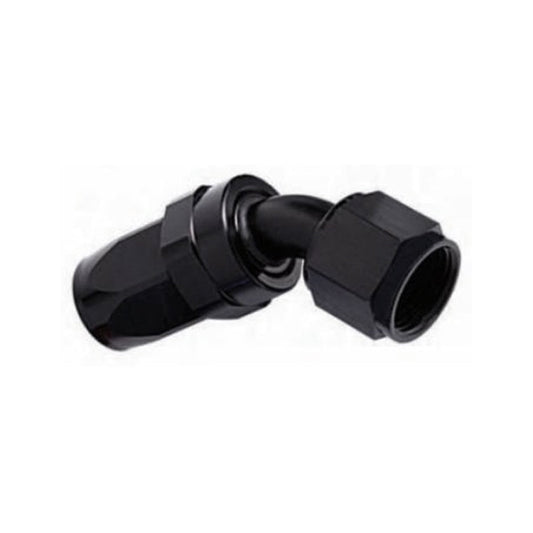 -16AN Female 45° Hose End, Swivel Style, Black Hard Anodized Aluminum