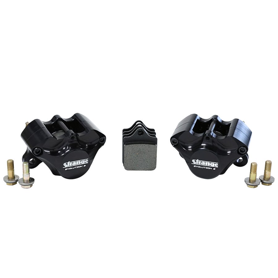 Strange Evolution 2 Dynamic Drive Mount Front Brake Kit 1998-2002 Camaro & Firebird – Reuses OEM Hubs Evolution S Rotors, 2 Piston Billet Evolution 2 Calipers With DTC-30 Semi Metallic Pads