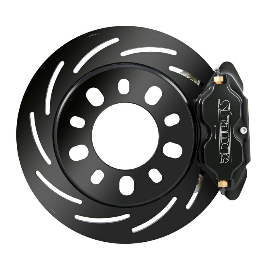 Strange Pro Series H/D Front Brake Kit 2005-2014 Mustang Reusing OEM Hubs 1 Pc Rotors, 4 Piston Calipers & DTC-30 Semi Metallic Pads