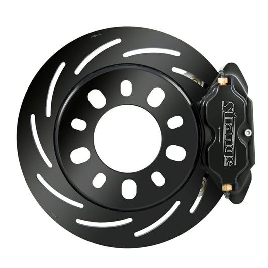 Strange Pro Series H/D Front Brake Kit 2005-2014 Mustang Reusing OEM Hubs 1 Pc Rotors, 4 Piston Calipers & DTC-30 Semi Metallic Pads