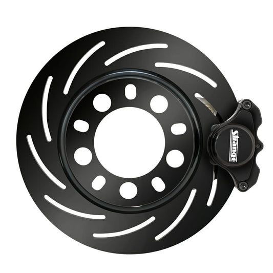 Strange Pro Series M/D Front Brake Kit For 1994-2004 Mustang Reusing OEM Hubs 1 Pc Rotors, 2 Piston Calipers & Semi Metallic Pads