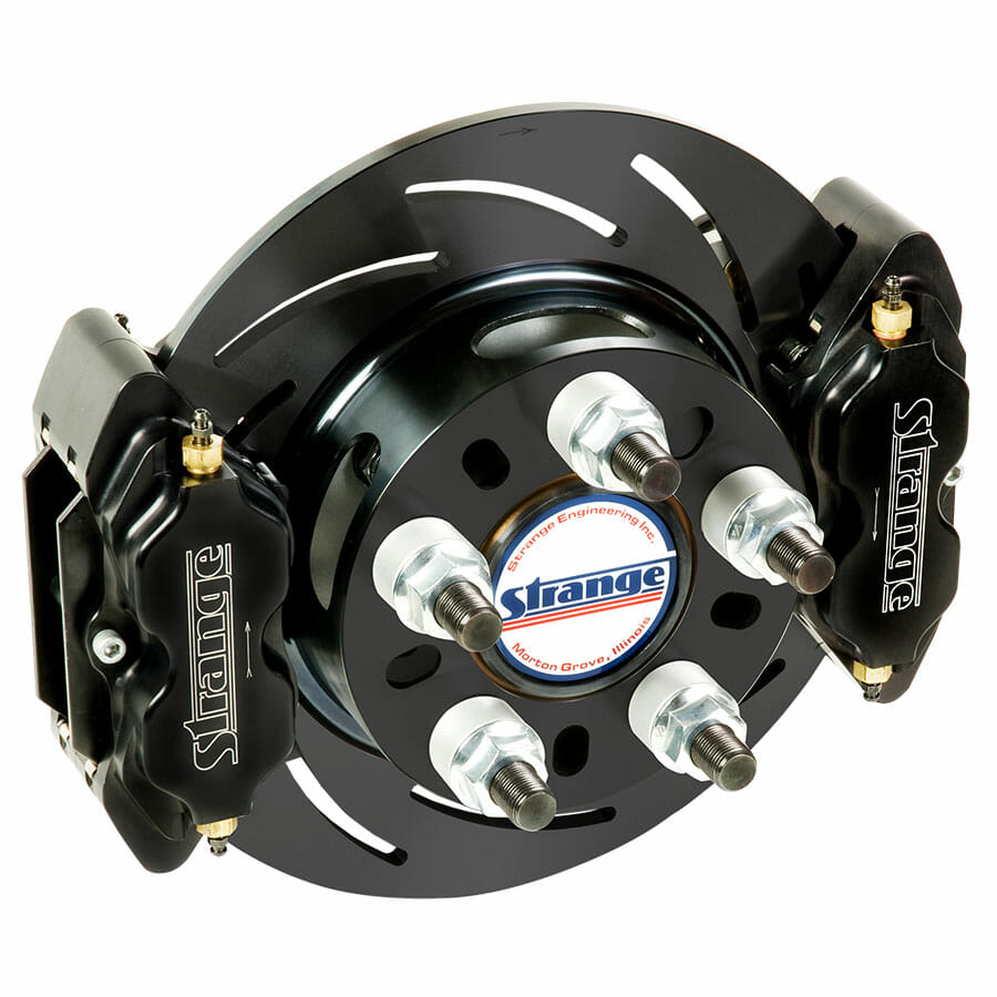 Strange Pro Series Dual Rear Brake Kit For 1957-1964 Oldsmobile Housing Ends 1 Pc Rotors, 4 Piston Calipers & DRM-35 Metallic Pads