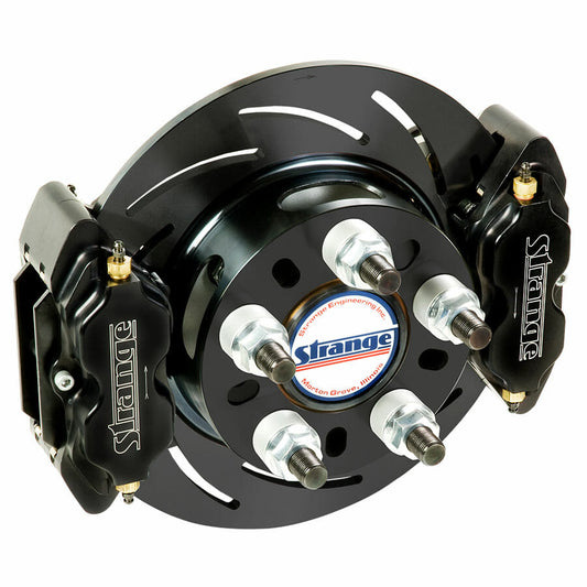 Strange Pro Series Dual Rear Brake Kit For 1957-1964 Oldsmobile Housing Ends 1 Pc Rotors, 4 Piston Calipers & DTC-30 Semi Metallic Pads