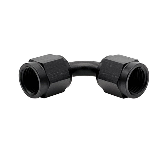 -16AN Female AN Flare Union 90° Adapter, Swivel Style, Black Hard Anodized Aluminum