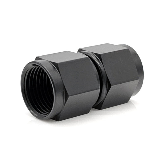 -16AN Female AN Flare Union Straight Adapter, Swivel Style, Black Hard Anodized Aluminum
