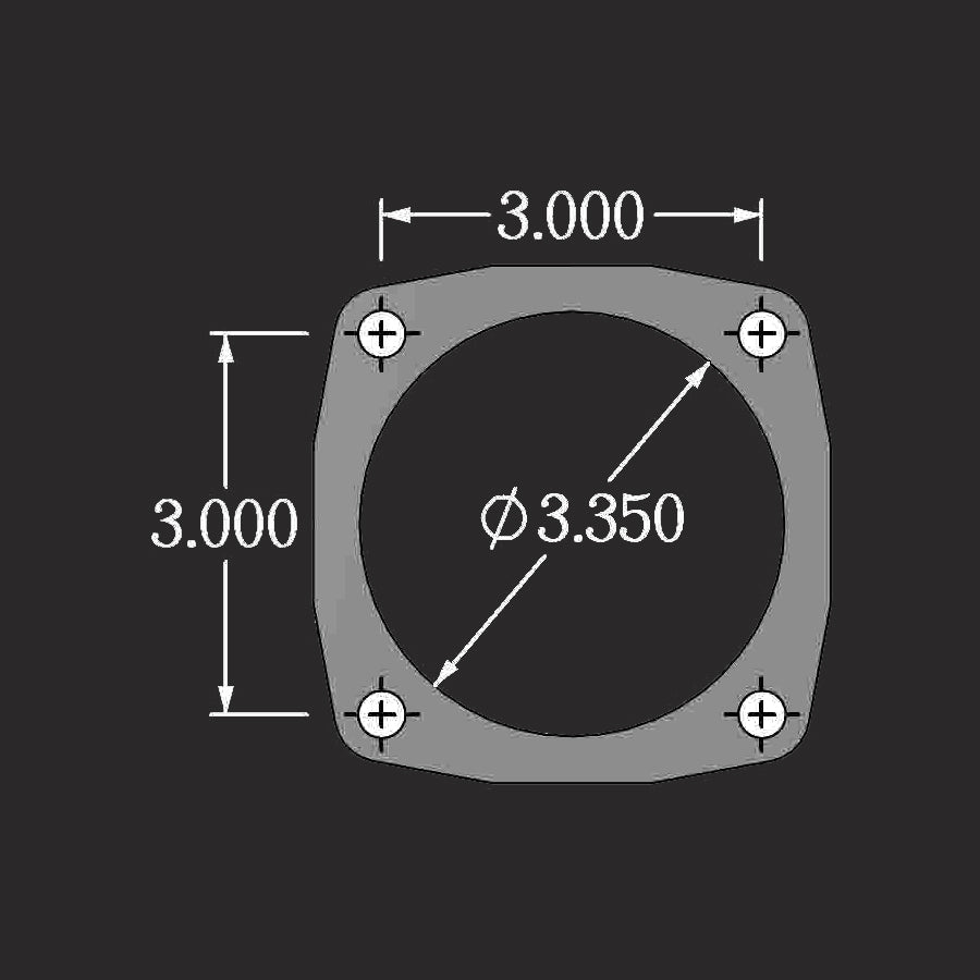 Technical drawing of a circular component with dimensions on a black background